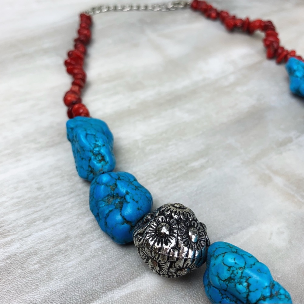 Turquoise & Red Adjustable Statement Necklace - image 3